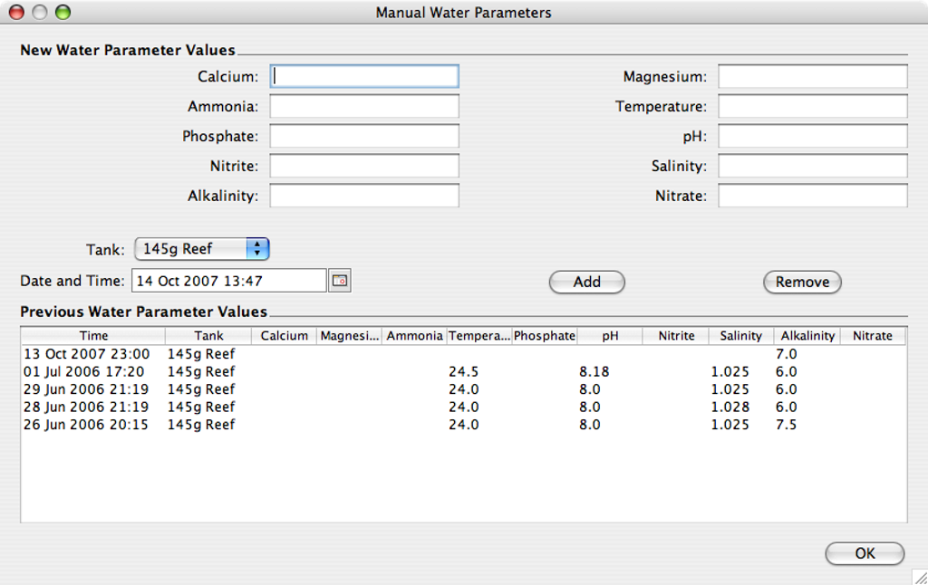 Manual Water Params