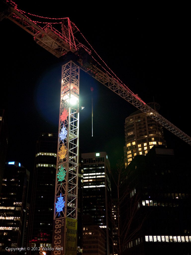 Crane With Olympic Ring Coloured Maple Leaves