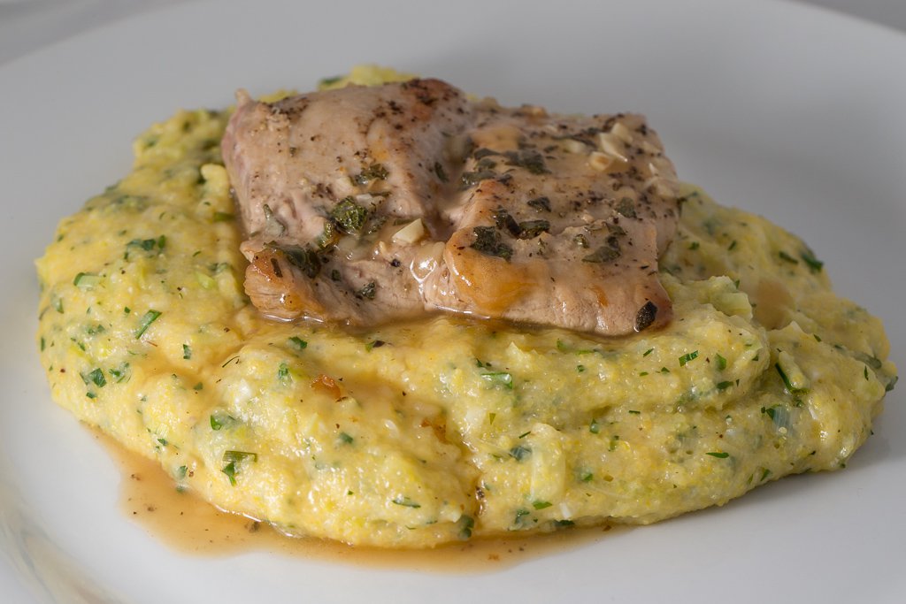 Pork Fillets with Cider Sauce and Creamy Herb Polenta - 1DX