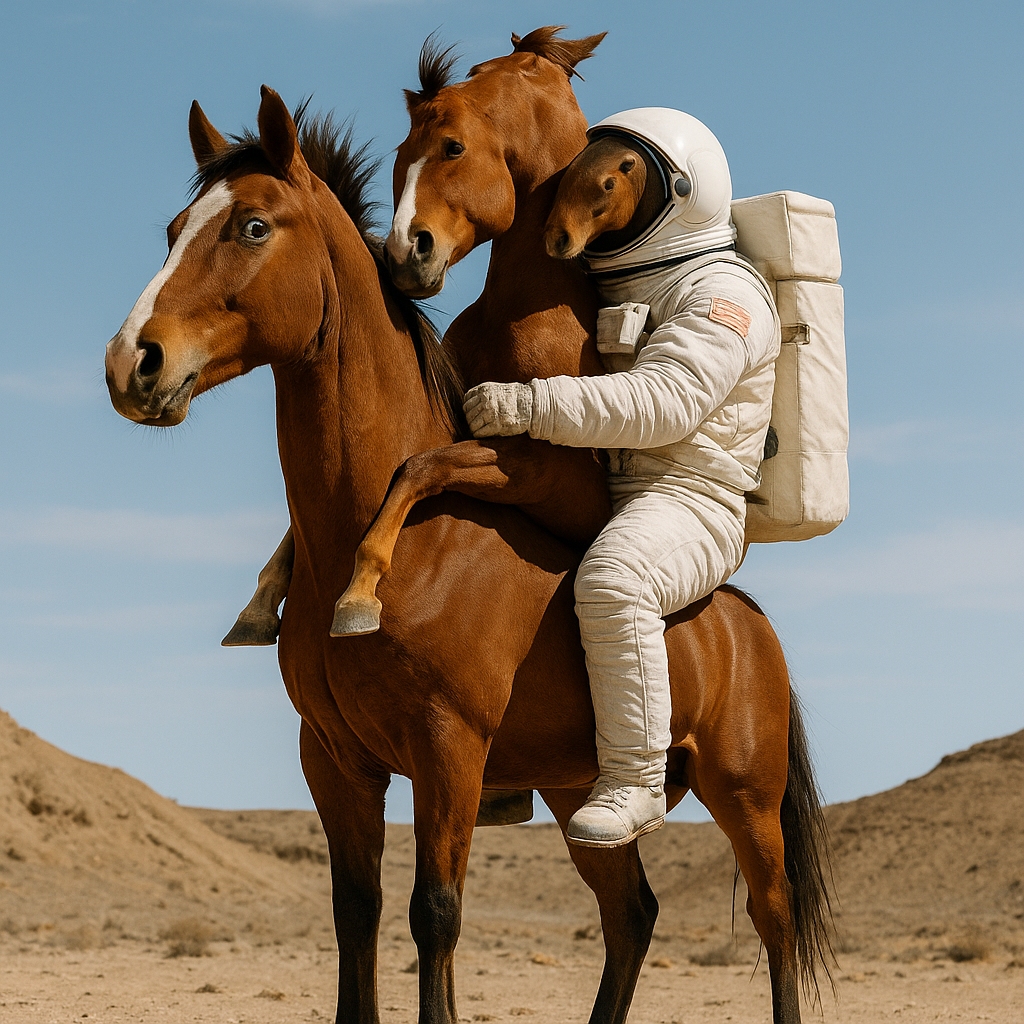 Astronaut horse riding horse