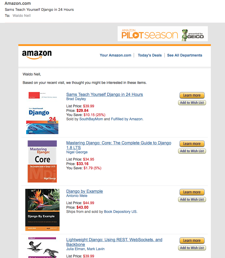 Amazon ad for Django books