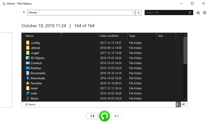 Windows 10 File History with Dark App Mode turned on