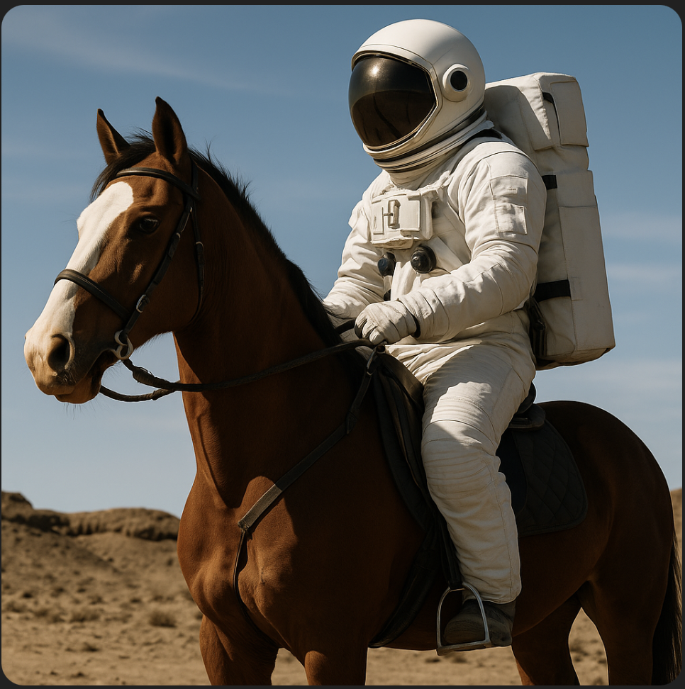 Astronaut riding horse